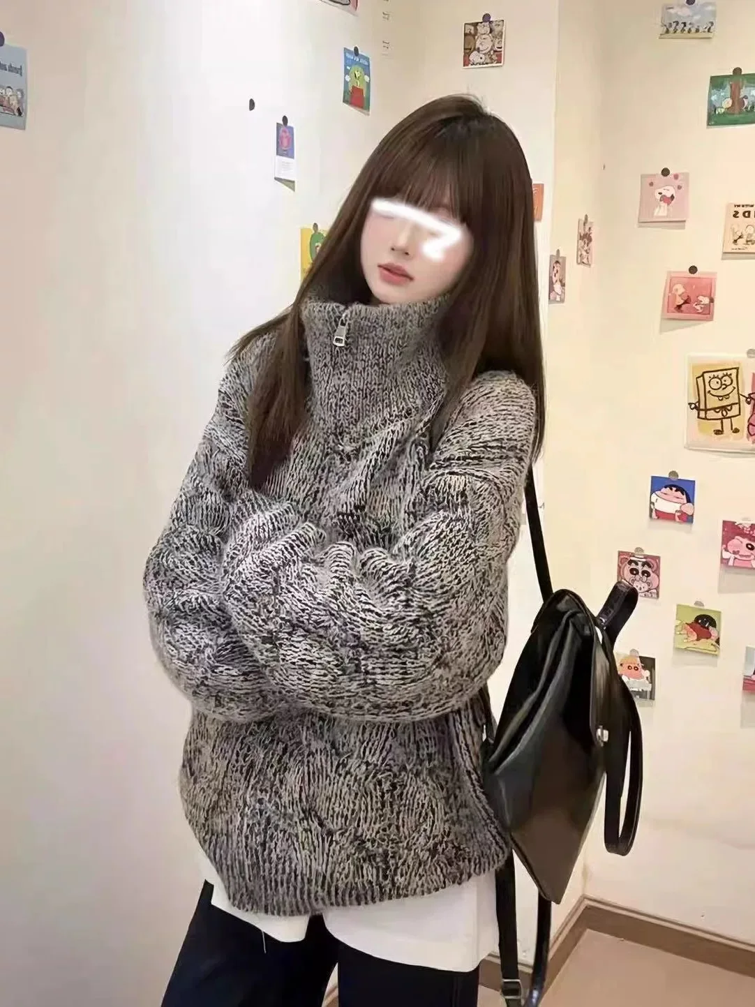 

Корейский стиль: Новая женская вязаная кофта-кардиган на молнии, осенне-зимняя, свободного кроя, модная, для повседневной носки, однотонная