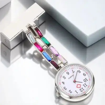 ساعة ممرضة من حجر الراين خفيفة الوزن معلقة جيب فوب للنساء الممرضات الموظفين الطبيين التمريض ساعة الصدر #6