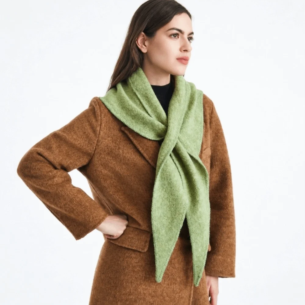 Retro Solid Color Triangle Shawl Wool Warm Knitted Scarf Windproof Korean Style Cross Scarves Women