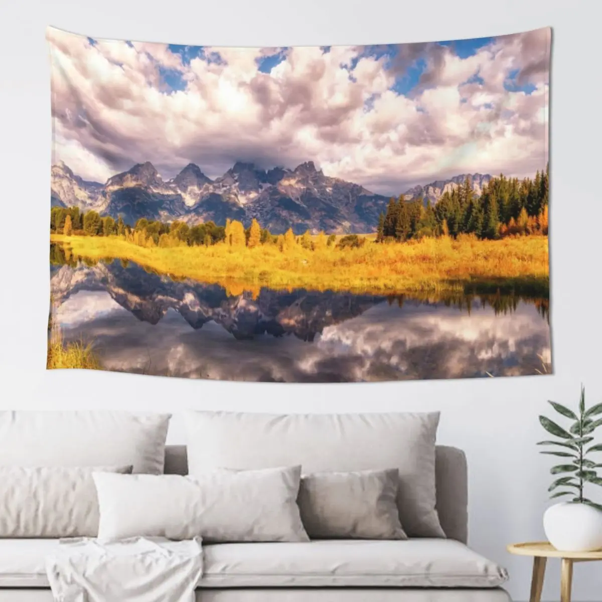 

The Grand Tetons Range Reflection Les Trois Tetons Tapestry Outdoor Decor House Decoration Funny Tapestry