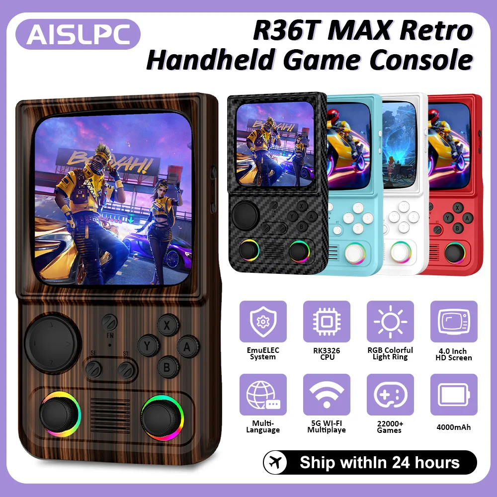 AISLPC R36T MAX Handheld Game Console 22000+Games EmuEMEC System 4.0'' Screen 5G WiFi Portable Pocket Video Player Ship From US