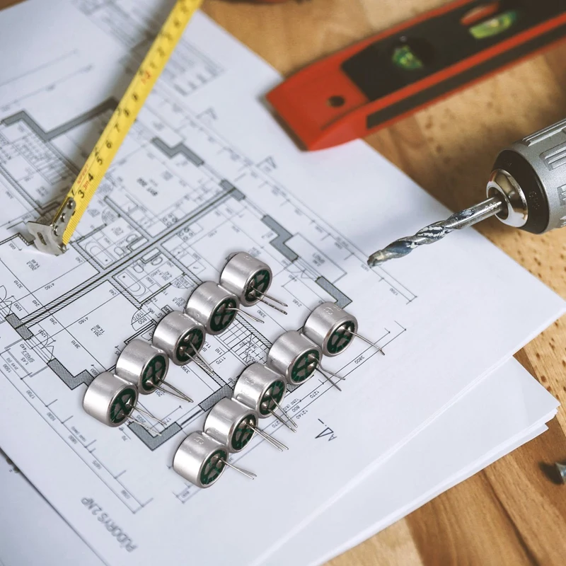 Microfone cápsula electret condensador, 9,7mm x 7mm, 2 pinos, 10 pcs
