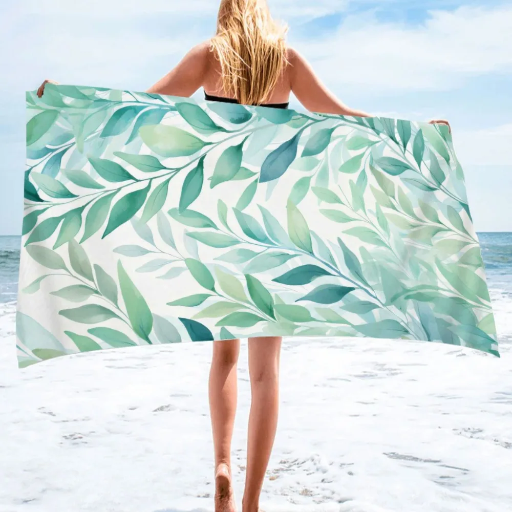 Nordic plants digital-printed polyester Superfine fiber double-sided fleece Beach vacation bath towel, beach towel