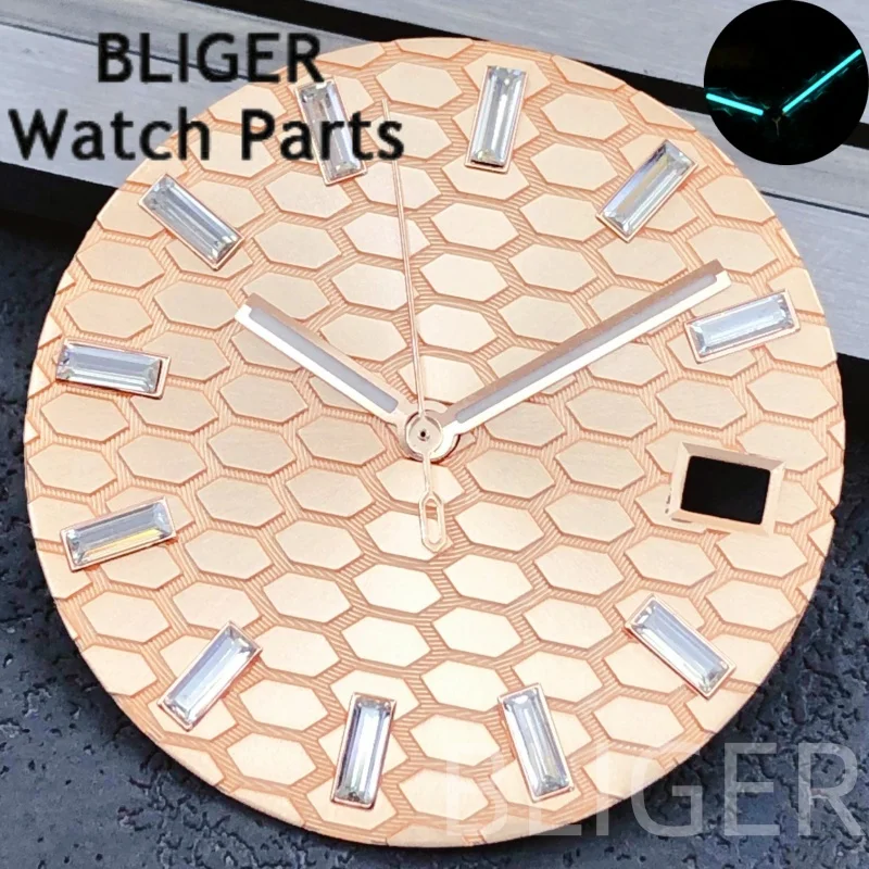 BLIGER 29 มม.ผู้ชาย Land ประเภทเพชร Index นาฬิกามือชุด Lume Rose Gold/Gold Mark Fit NH35 NH36 การเคลื่อนไหว 3 O 'นาฬิกาวันที่