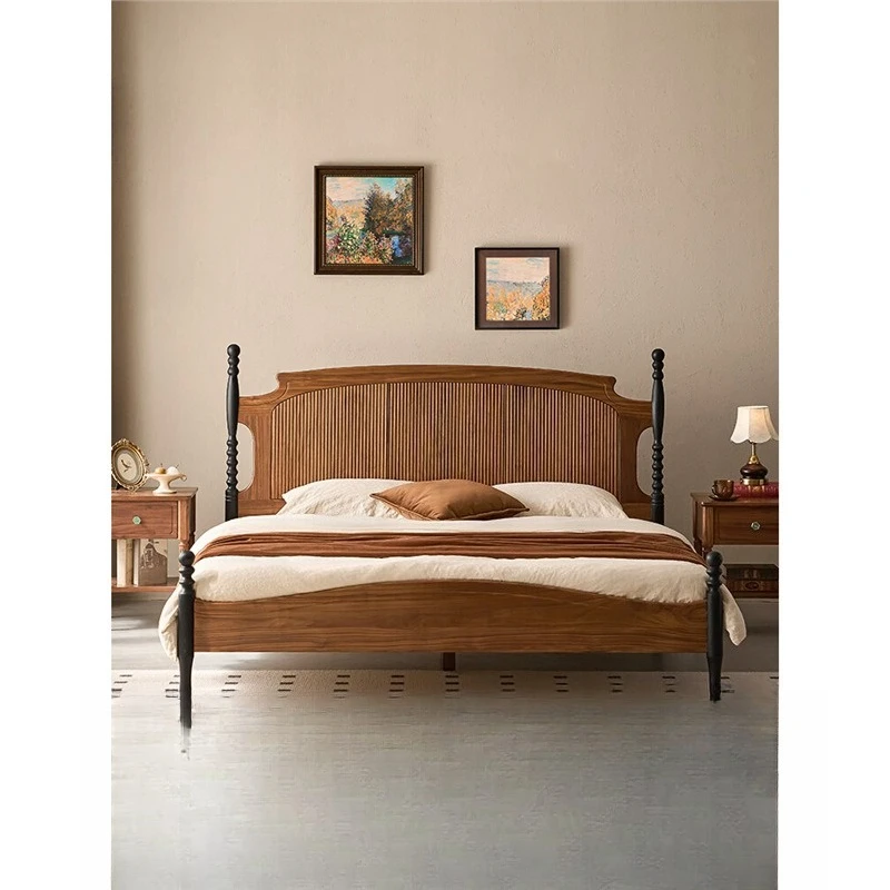 Solid wood bed antique 1.8 meters master bedroom queen bed American North American black walnut furniture