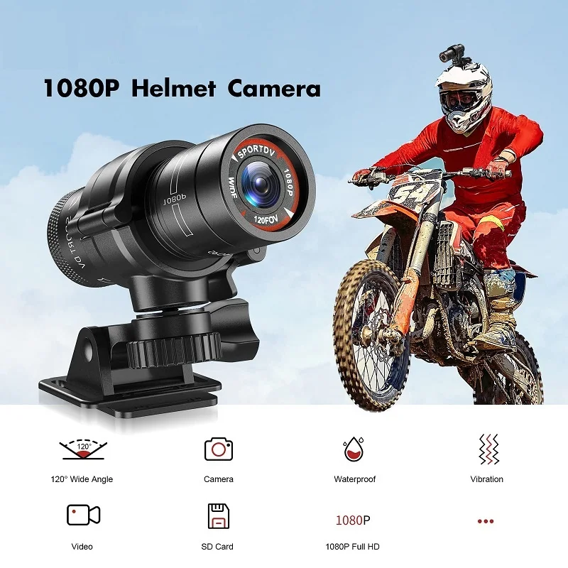 Câmera de Ação Mini Sport DV com Lanterna, Ideal para Bicicleta, Ciclismo, Motocicleta, Filmadora à Prova d'Água Full HD 1080P