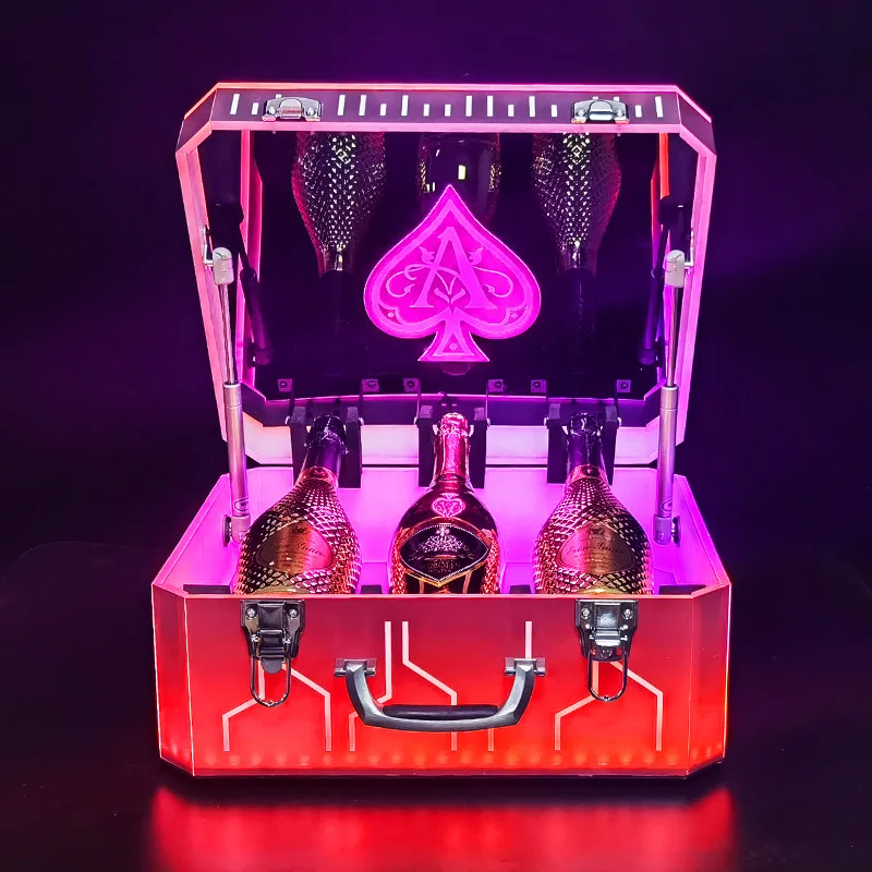 

New Customized Logo Bar LED Acrylic Wine Box Wine Food LED Ice Veins Display Mirror Wine Case Nightclub LED Bottle Presenter