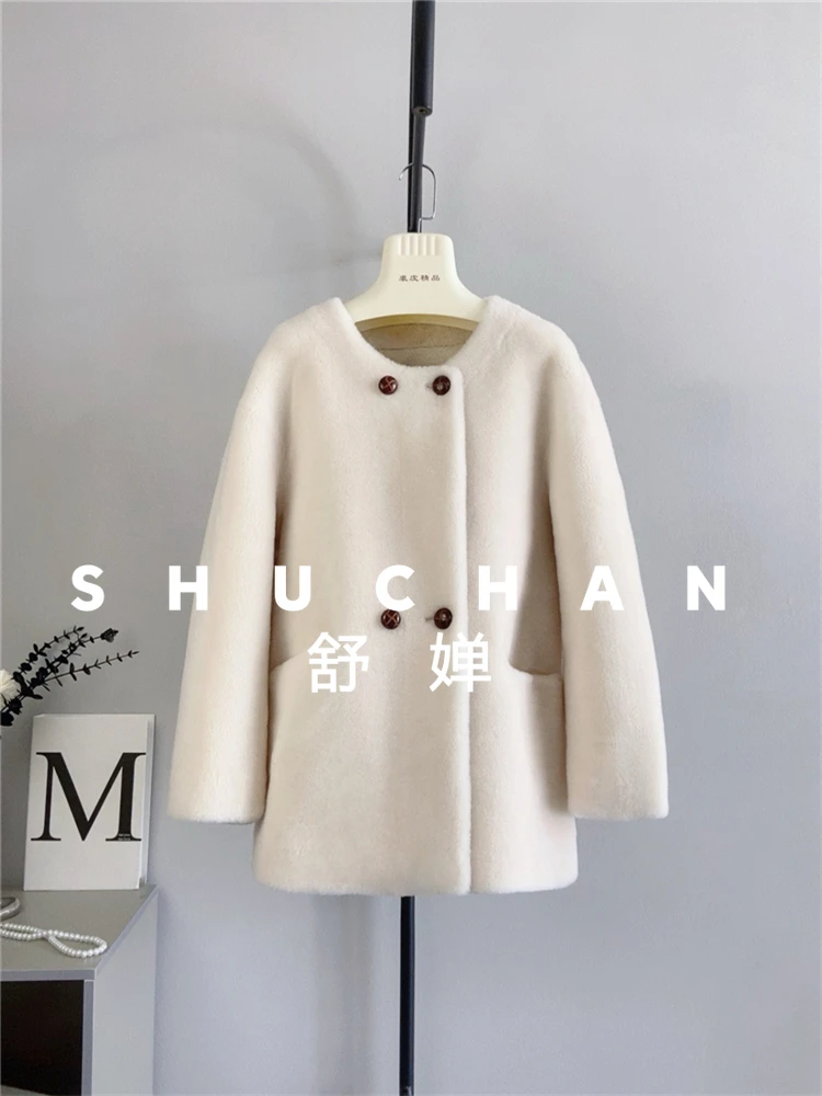 معطف صوف 100% للسيدات جديد شتاء دافئ جديد كسول من الصوف الخالص متوسط وطويل معطف دافئ Abrigos Mujer Invierno 2025