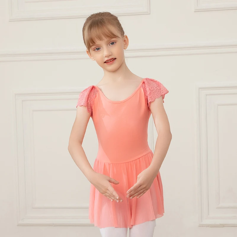 Sukienka do tańca dla dziewcząt, sukienka baletowa z krótkim rękawem, strój do badania fizycznego, strój do ćwiczeń tanecznych dla dzieci, strój do występów tanecznych