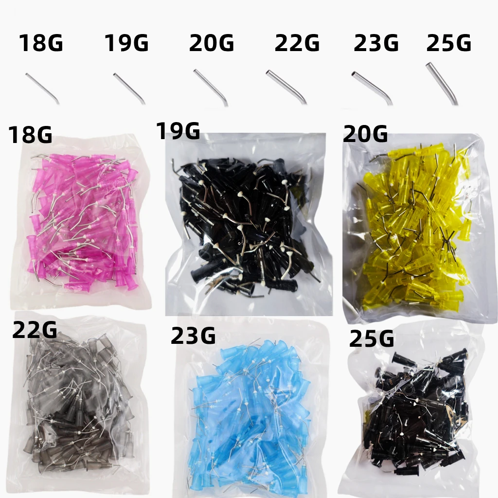 200pcs Irrigation Bent Needle Tips Dental Flow Sealant Etchant Composite Resin Acid Reagent Delievery Syringe Tips