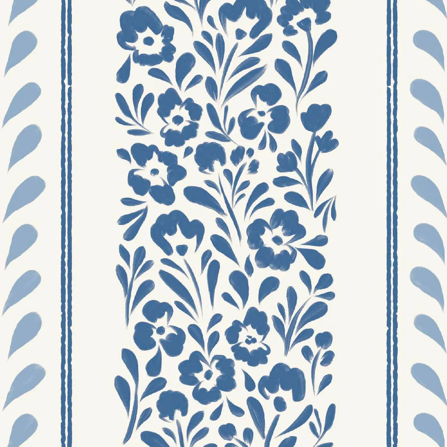 Blue Floral Peel and Stick Wallpaper Minimalist Blue Watercolor Wildflower Removable Self-Adhesive Waterproof Contact Paper