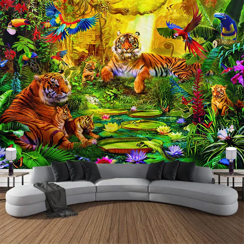 Ferocious Tiger Tapestry Wall Hanging Hippie Tapiz Boho Style Psychedelic Art Dormitory Wall Background Decor Cloth