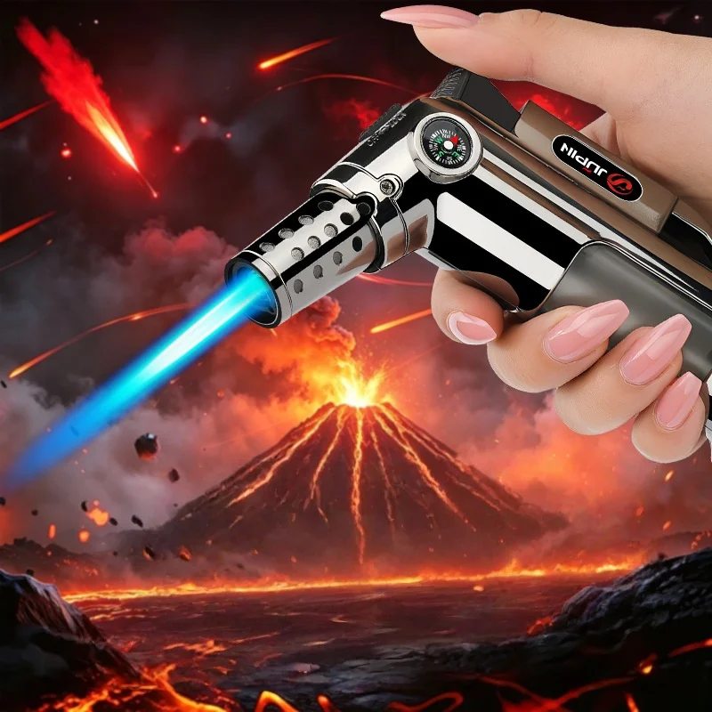 Gold Torch Lighter with Compass, Refillable Butane Jet Flame Lighter, Windproof Multi-purpose Torch for BBQ Cigar Camping