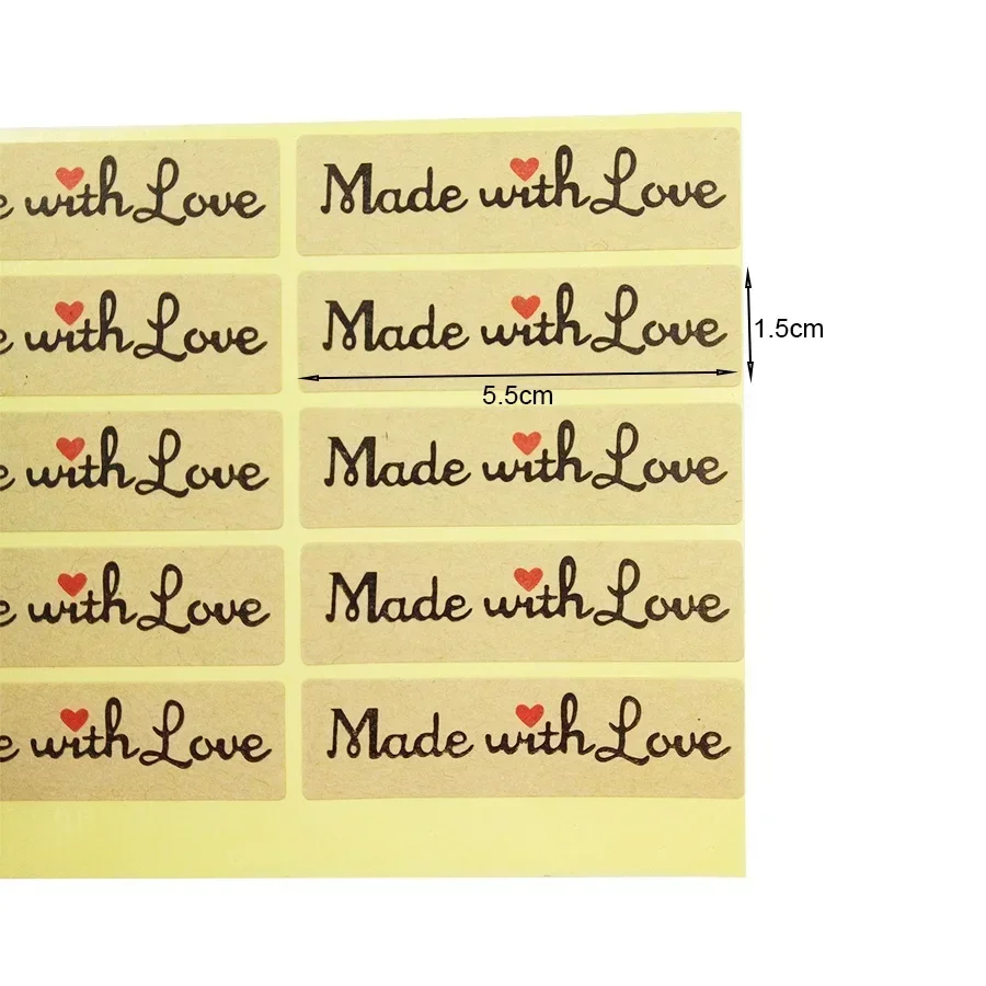 100 pçs/lote adesivos longos feitos com amor coração vermelho presente selo adesivos para embalagem de presente de padaria caseira scrapbooking
