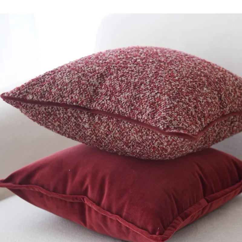 Red Burgundy Pillows French Holiday Cushion Case Luxury Velvet Decorative Pillow Cover For Sofa Chair Bedding Home Decorations