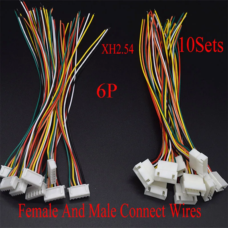 10Sets XH2.54 Pitch 2.54MM Connector With 6Pin Female Male Plug 200MM Wire 26AWG