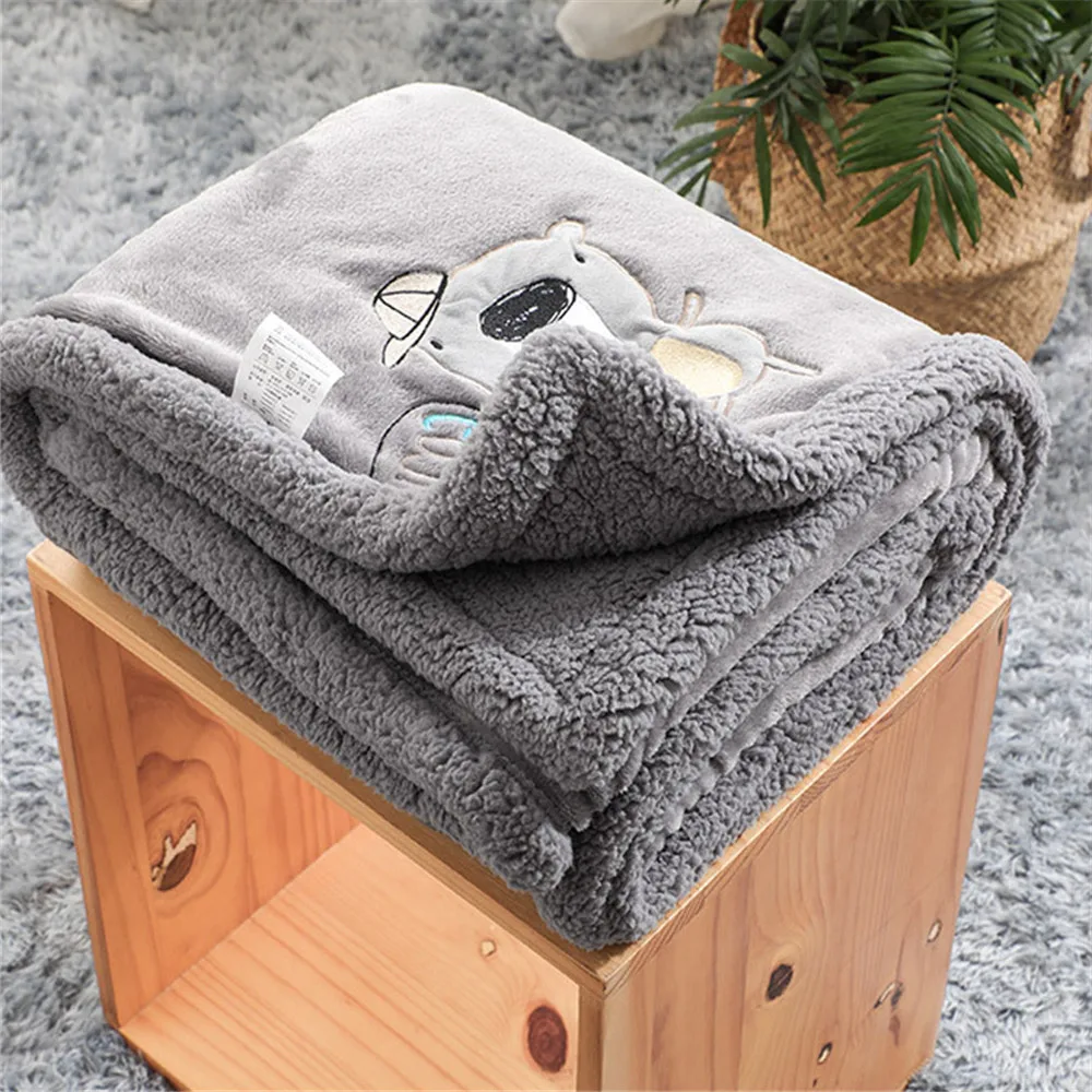 Baby Blanket Newborn Double Thick Flannel Swaddle Wrap Breathable Warm Coral Fleece Blanket Cute Cartoon Soft Children Quilt