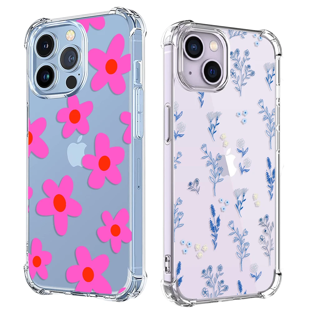 Plant Red Flowers Phone Case For iPhone 15 14 13 12 11 Pro X XS XR Max 7 8 Plus SE 2 3 Mini Shockproof Soft Clear TPU Back Cover