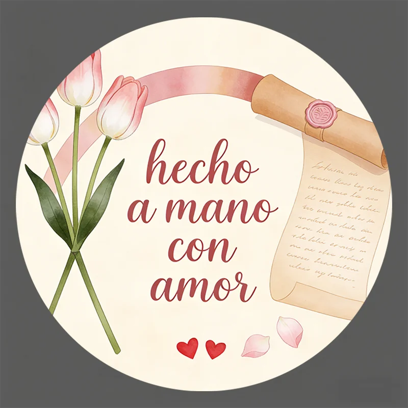 Round Stickers - "hecho a mano con amor" Design for Gift Bags, Gift Boxes & Baking Crafts, Bakery Packaging & Display Supplies