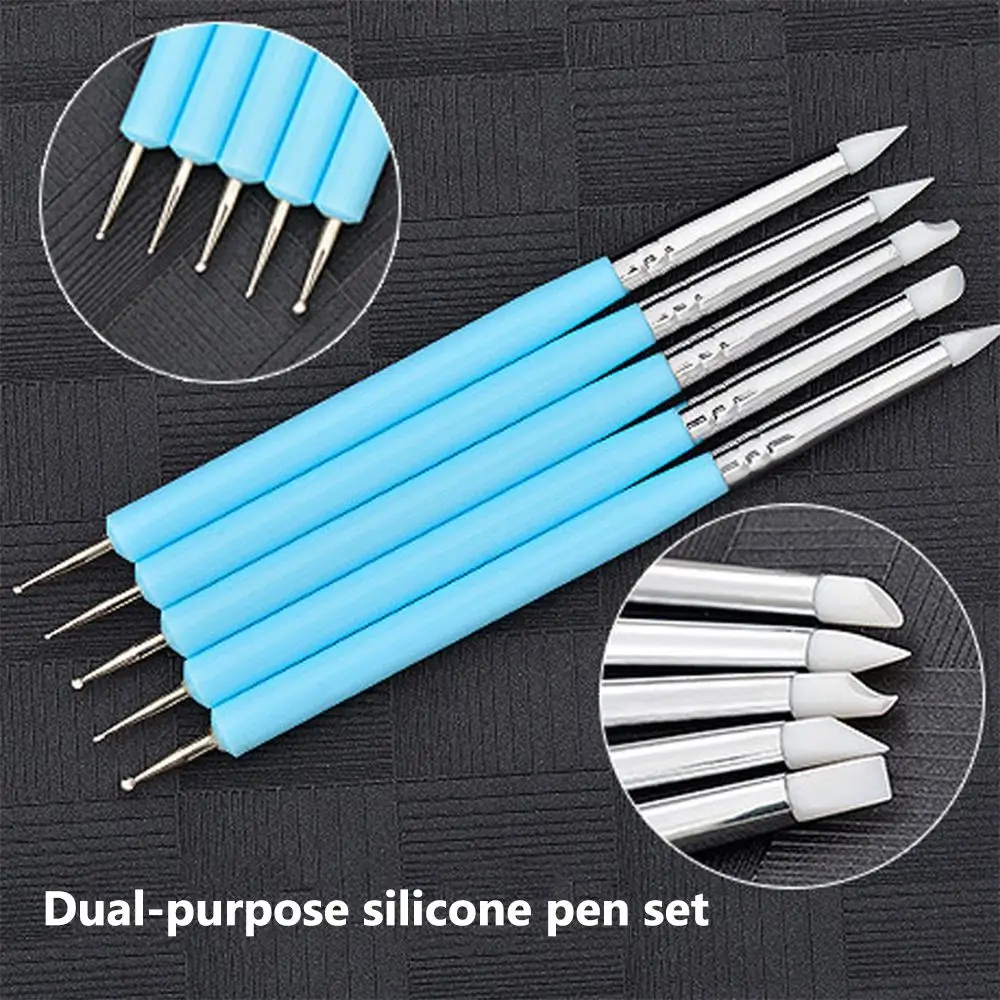 5 Pcs/Set Silicone Clay Sculpting Tool For Brush Modeling Dotting Nail Art Pottery Clay Tools DIY Carving Sculpting Tools