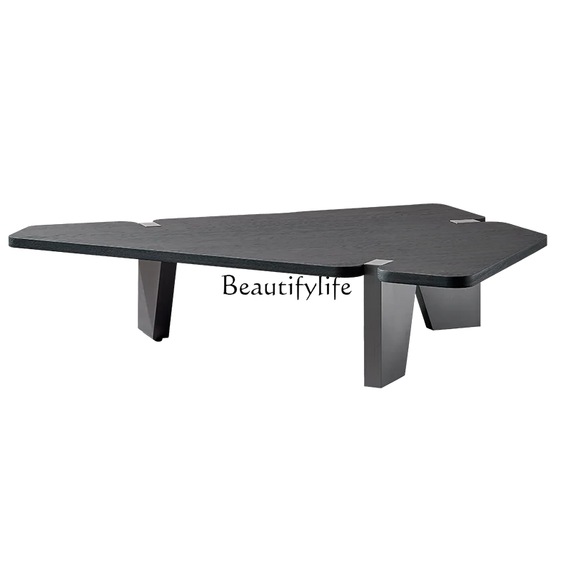 

Italian Minimalist Irregular Coffee Table Black Vintage Style Wooden Tea Table