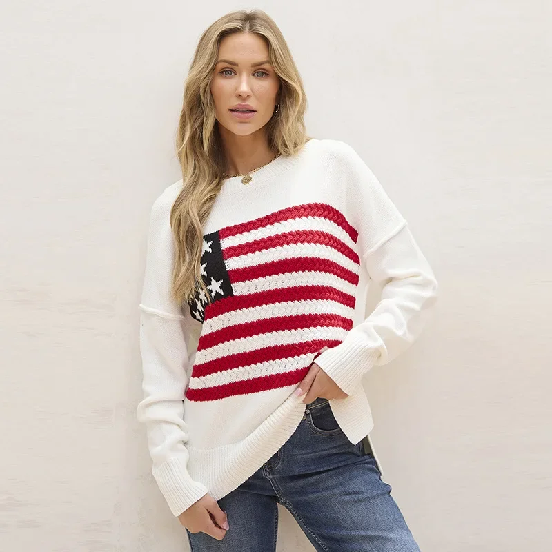 Winter Knitted Hoodie Women's European and American Casual Loose Round Neck Sweater