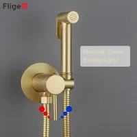 Fliger Brush Golden Handheld Toilet Bidet Sprayer Set Bidet Faucet Hot Cold Water Mixer Toilet Faucet Shower Head