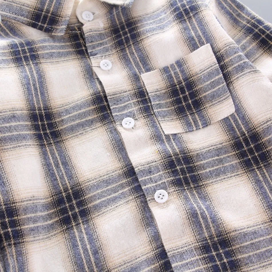 2024 Korean Fashion Children Tops Boys Buffalo Plaid Flannel Shirt Baby Casual Shirt Outerwear Clothes Autumn Girls Blouses 0-5T