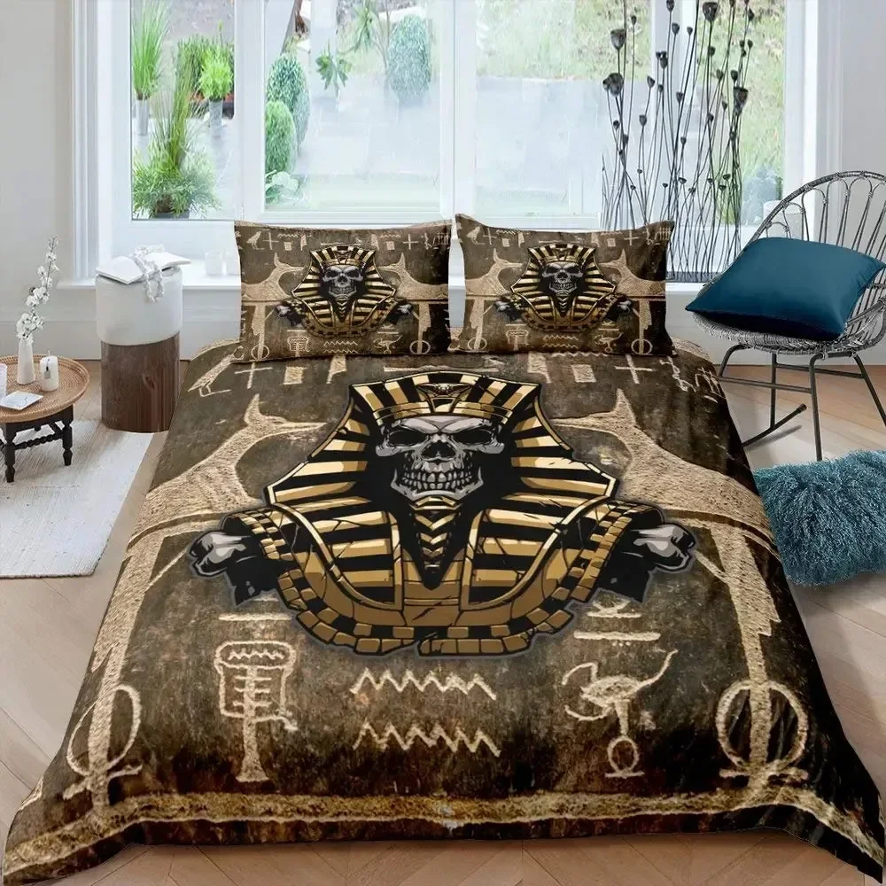 Cleopatra Bedding Sets King Size Ancient Egyptian Pattern Duvet Cover Set Mummy Exotic Tribe Style Comforter Cover Quilt Cover