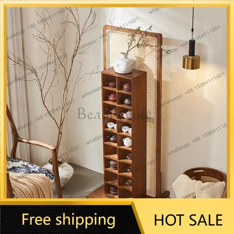 LD wabi-sabi tea room rattan furniture rattan solid wood multi-treasure pavilion screen partition display stand