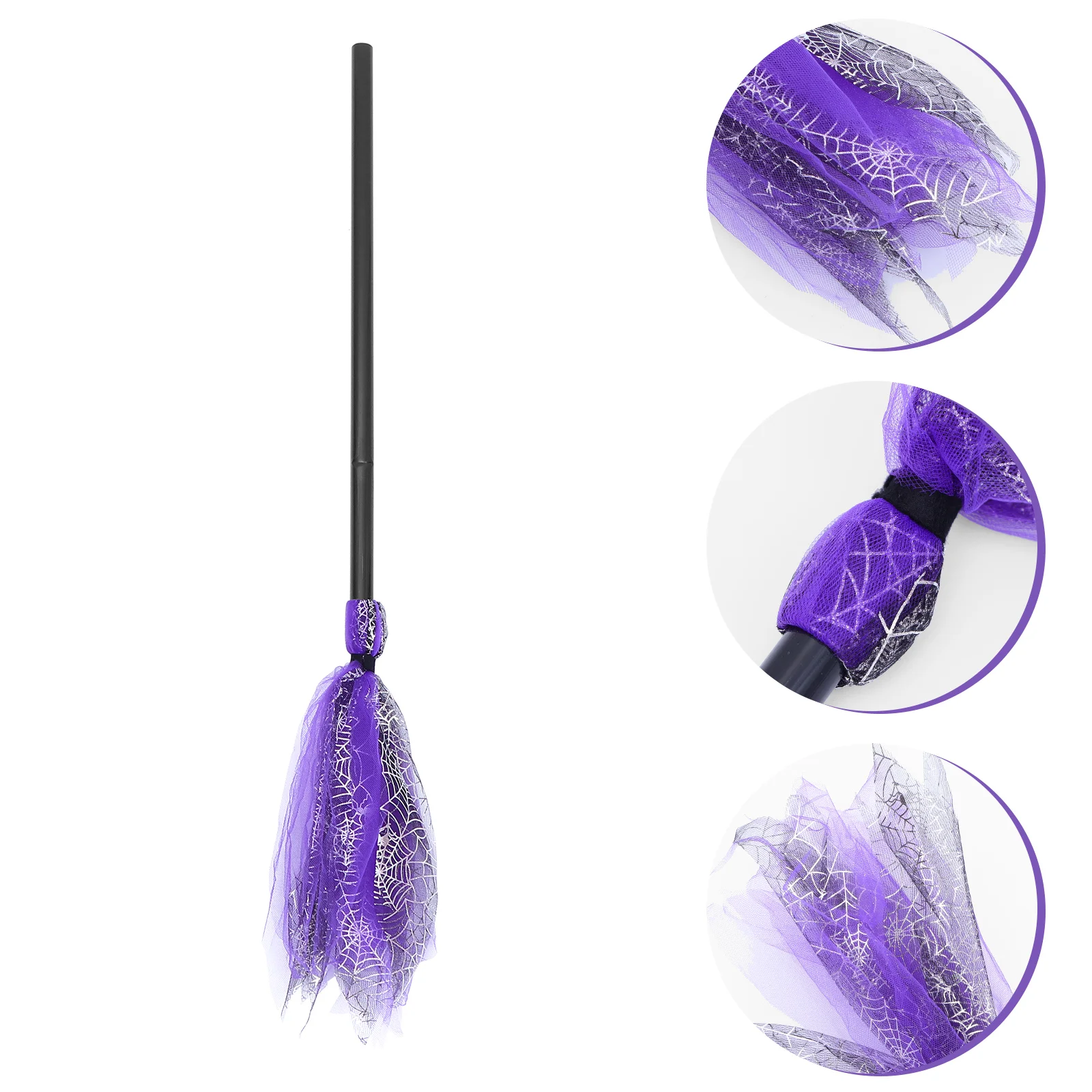 Spider Web Yarn Broom Outdoor Halloween Decorations Prop Party Crafts Witch Besom for Plastic Toddler Cosplay