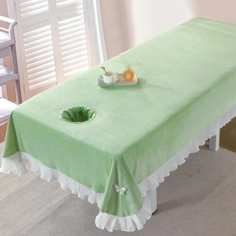

Autumn Winter Velvet Beauty Salon Massage Bed Sheet SPA Club Bedspread Therapy Mattress Cover Body Massage Bed Cover With Hole