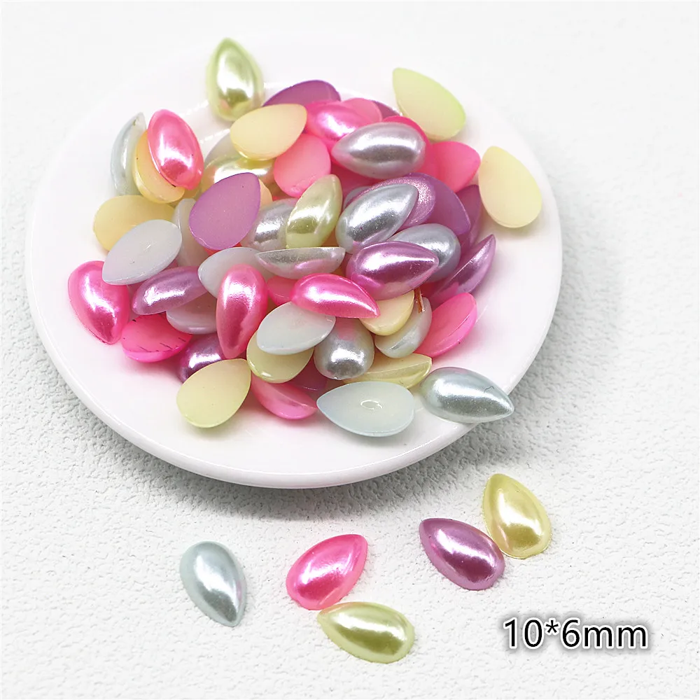 300pcs 10*6mm Mix Colors Resin ABS Imitation Pearl Teardrop  Beads(No hole)Flat Back Cabochon DIY Jewelry/Phone Decoration