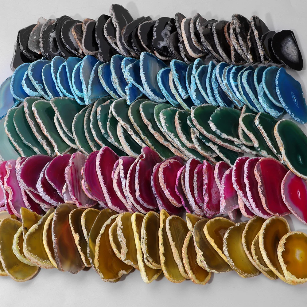 

10PCS Natural Agate Geode Slice 50-80mm Irregular Shape Dyed Agates Stone For Jewelry Nail Polish Display Wedding Name Cards
