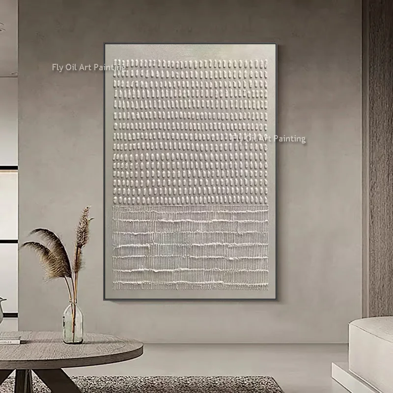 Handmade Set Of Two Abstract Beige Texture Thick Canvas Wall Art For Living Room Decor White Knife Thick Oil Painting As Gifts