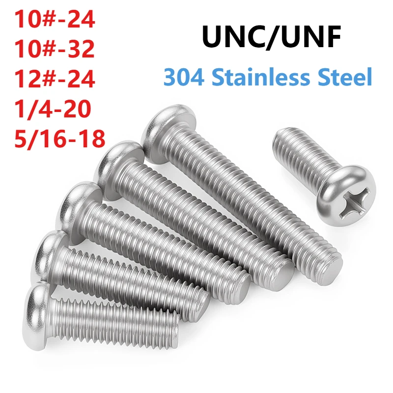 10/30/50pcs UNC/UNF 10#-24 10#-32 12#-24 1/4-20 5/16-18 304 Stainless Steel Cross Round Phillips Pan Head Screw Bolt