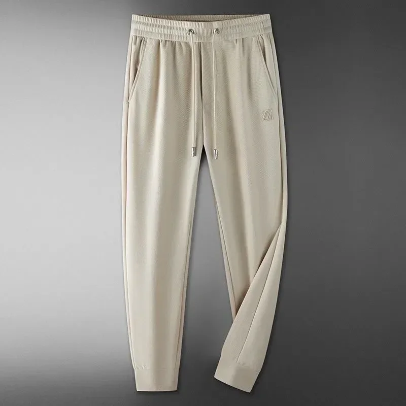 New Men's Fine Embroidered Casual Pants, Tight Fit, Tied Feet, Sporty Fashion, High end Quality, Luxury Grade