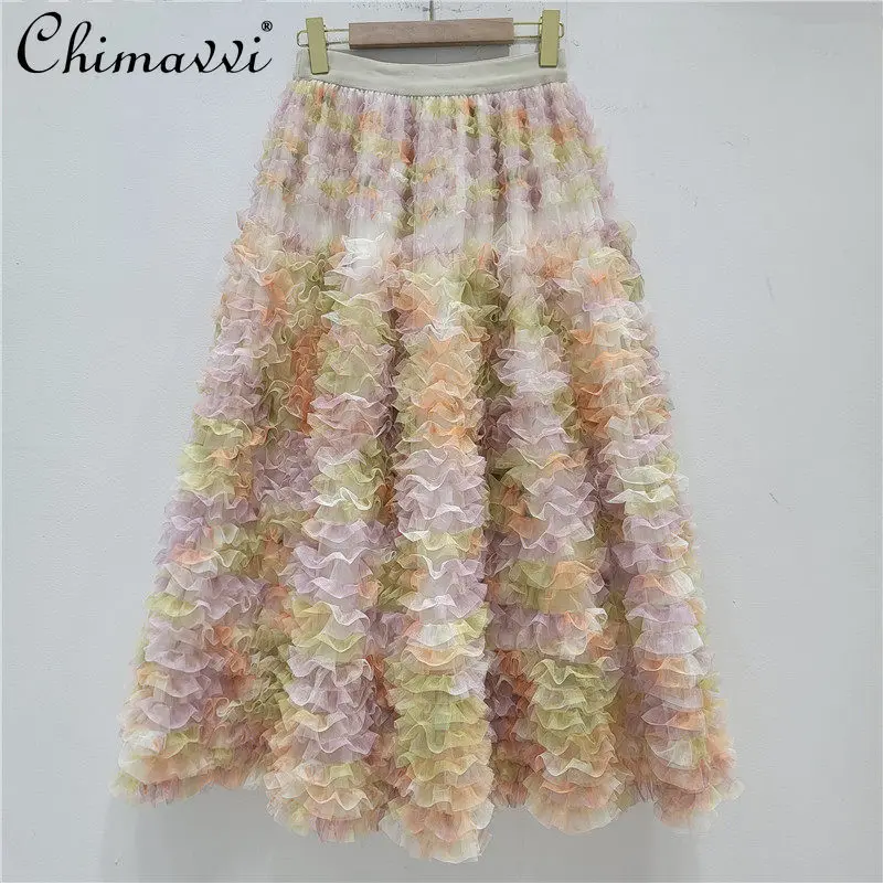 

Элегантная длинная розовая юбка для женщин с контрастным принтом и сетчатыми вставками в стиле Heavy Industry, новинка лета 2026 года, для милых девушек