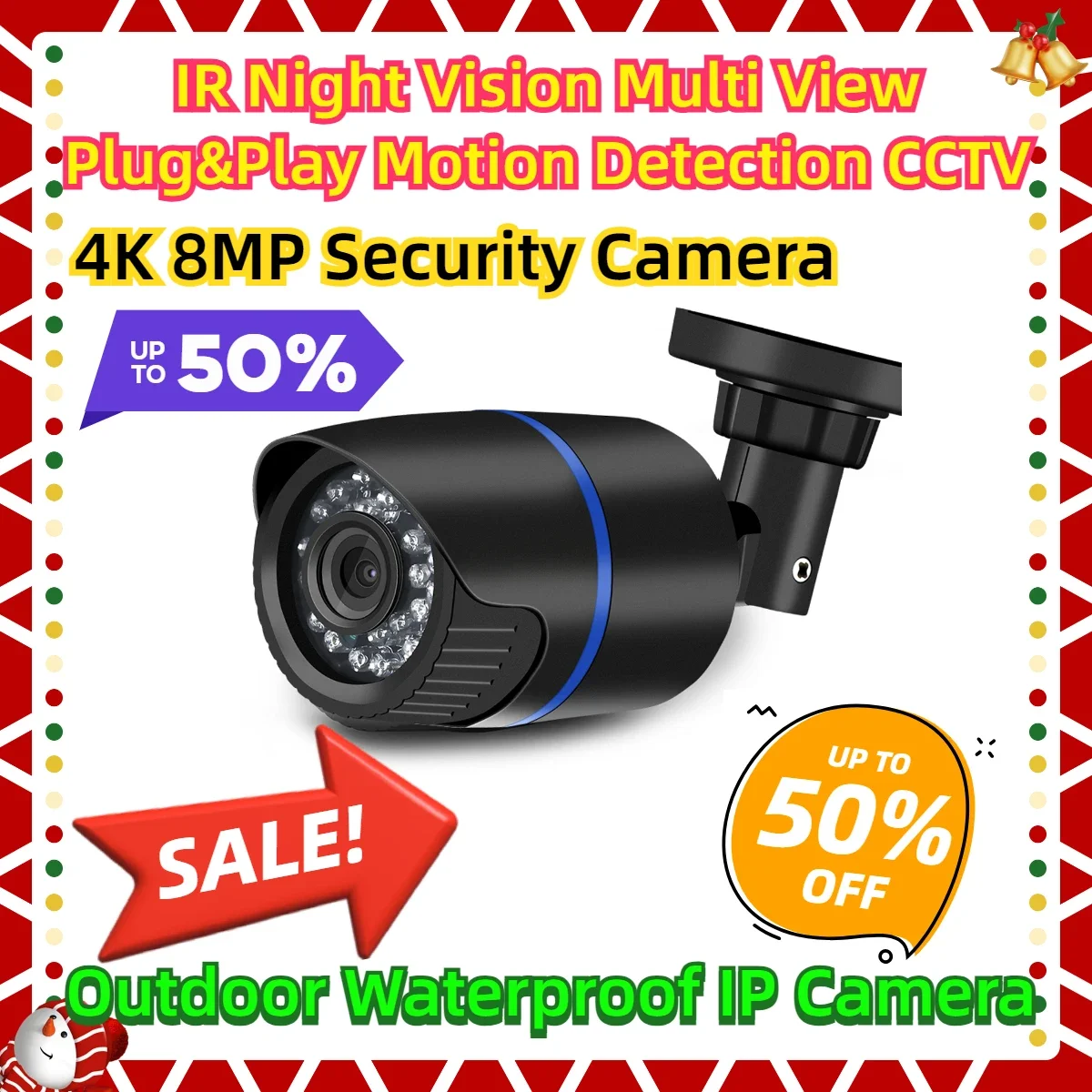 IR Night Vision Multi View Plug&Play Motion Detection CCTV 4K 8MP Security Camera Outdoor Waterproof IP Camera