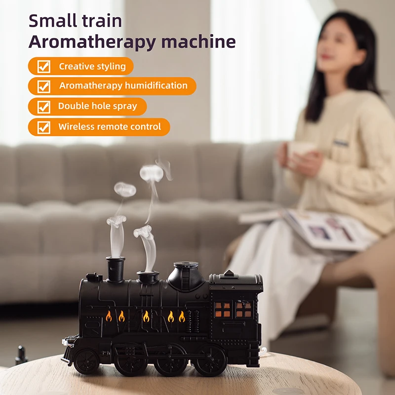 Home Decor Retro Locomotive Humidifier Ultrasonic Ring Aromatherapy Machine Double Nozzle Small Train Essential Oil With Remote