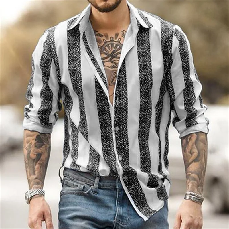 Men\'s Shirt Plaid Stripe Geometric Stand Collar Outdoor Street Print Long Sleeve Clothing Fashion Streetwear Designer Casual