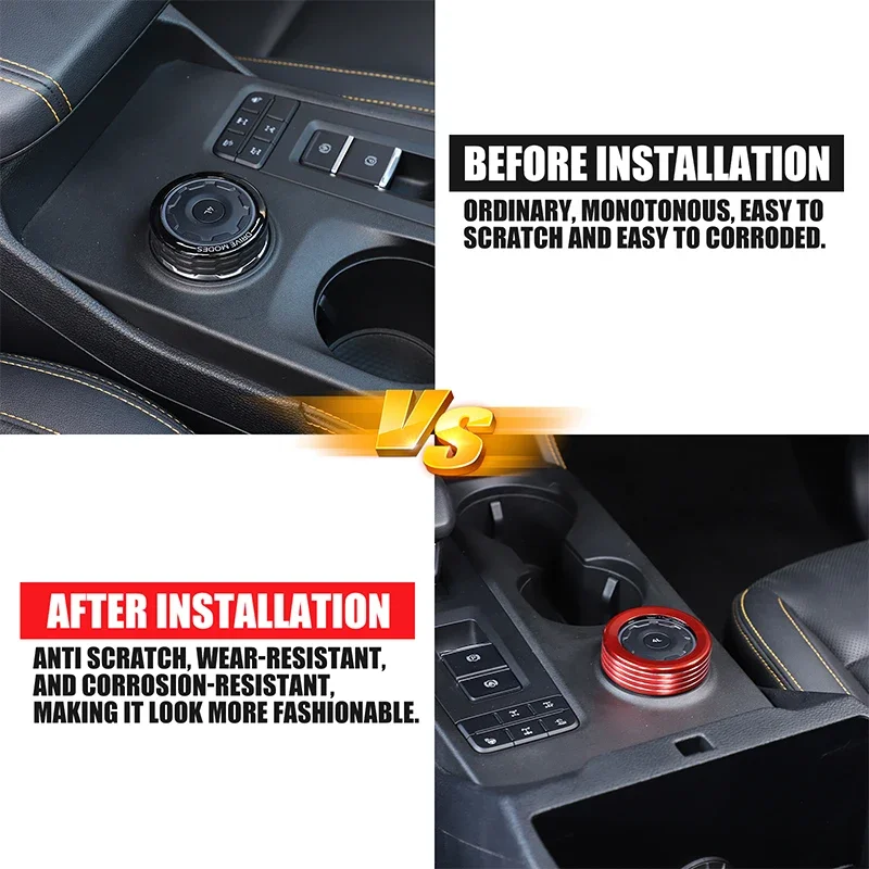 

For Ford Ranger 2023+ aluminum alloy red car styling central control driving mode knob ring sticker car interior accessories