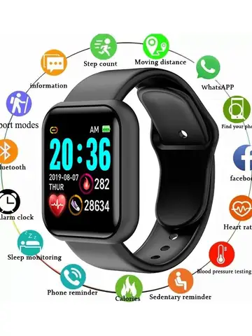 Y68 Smart Watch Men Women Heart Rate Oxygen Blood Pressure Monitoring Multi-Function Sleep Monitoring Smartwatch for Ios Android