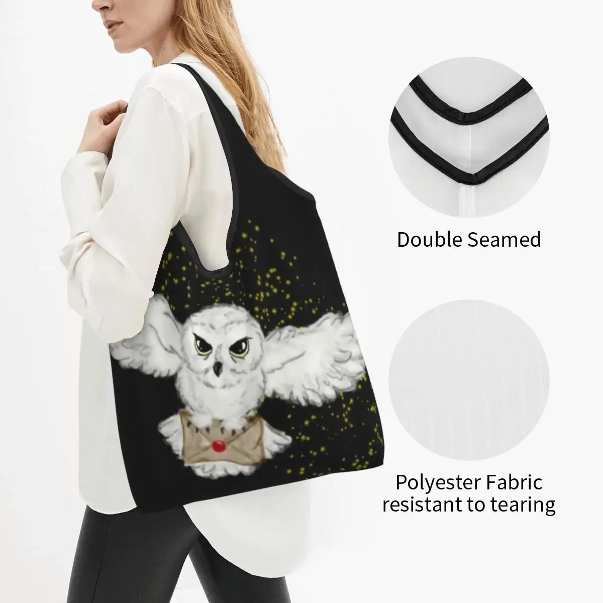 Cute Print Owl Flight Shopping Tote Bags Portable Shoulder Shopper Wildlife Bird Handbag