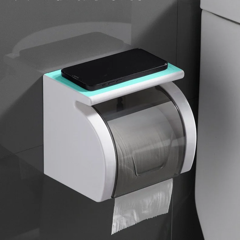 防水壁掛けティッシュボックス多機能トイレットペーパーホルダー穴あけ不要バスルームオーガナイザー