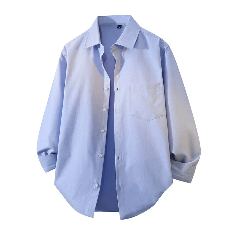 Autumn Long-sleeved Shirt Men's Casual Shirts Retro Commuting Solid Color Lapel Black Shirt Male Loose Tops XXXL Overshirt