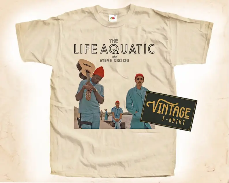 

The Life Aquatic with Steve Zissou V3 T shirt Tee Natural Vintage Cotton Movie Poster Beige All Sizes