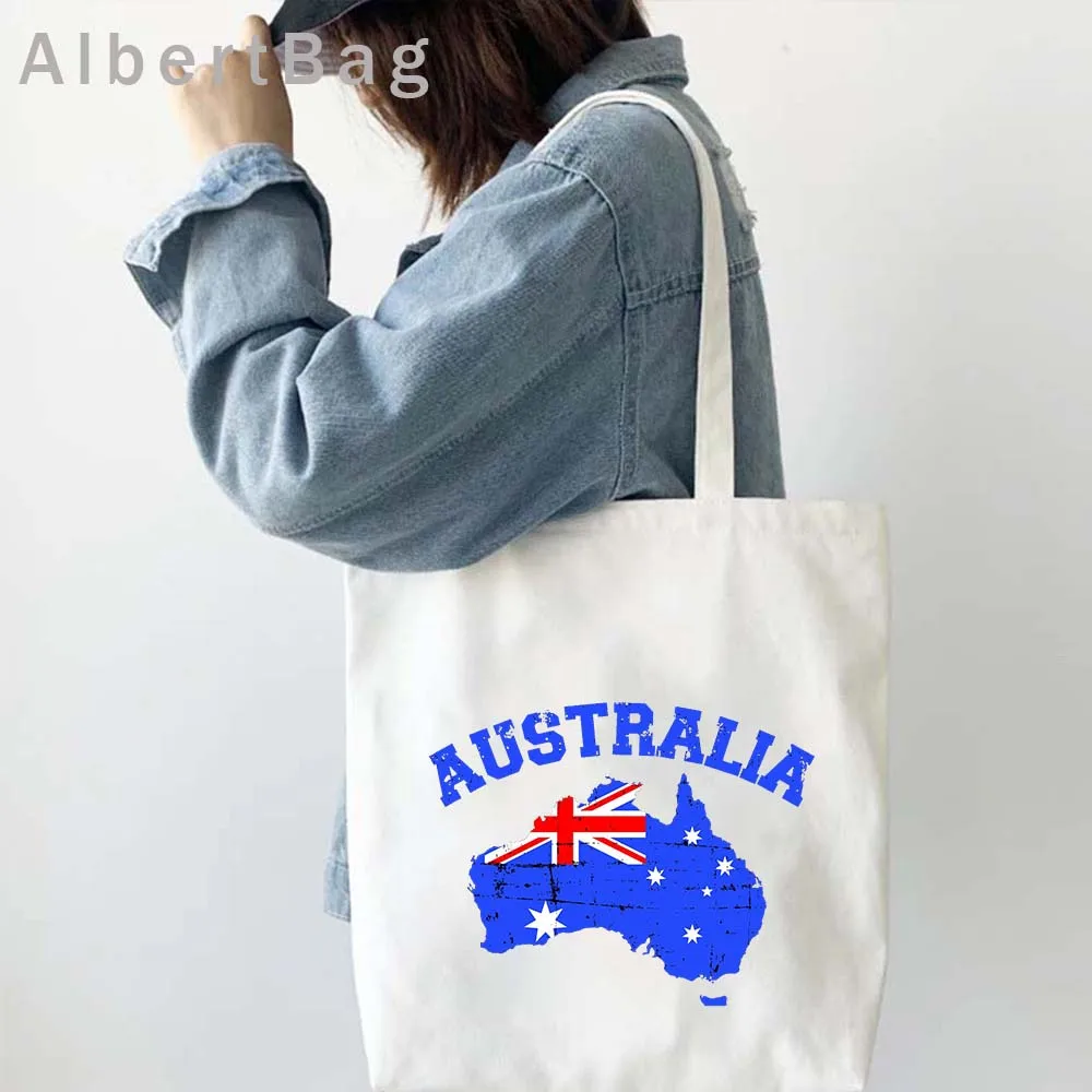 Australia Country Map Flag Sydney Cute Koala Kangaroo Australian Girl Gift Love Heart Women Canvas Shoulder Tote Bag Eco Handbag