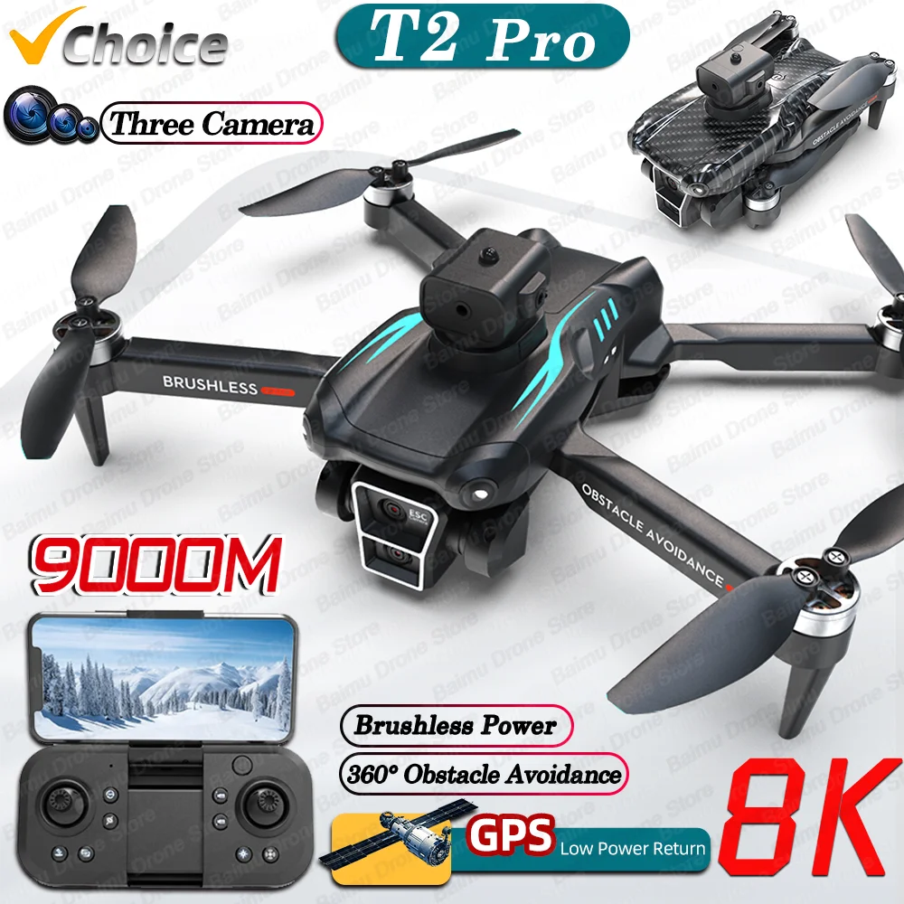 

T2 Pro Drone Professional 8K GPS Dual HD Camera Aerial Photography WIFI FPV Brushless Obstacle Avoidance RC Quadcopter 9000M