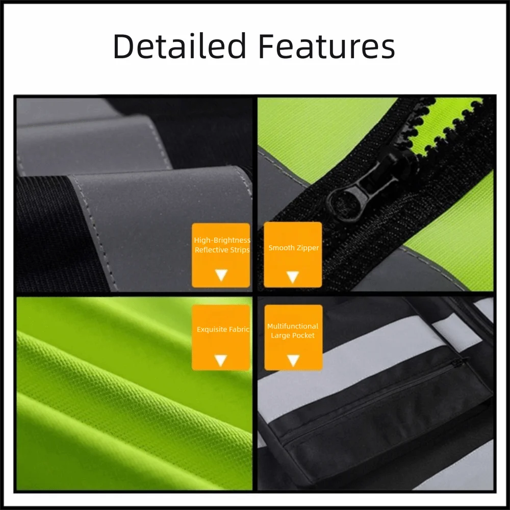 الرجال النساء مع جيوب سترة سلامة عاكسة عاكسة مع سستة سترة السلامة صدرية سترة العمل الأنشطة المتطوعة